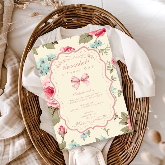 Invitation Coquette Bow Fancy ONE Girl 1er anniversaire