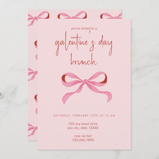 Invitation Coquette Bow Galentine's Day Party (Devant / Derrière)