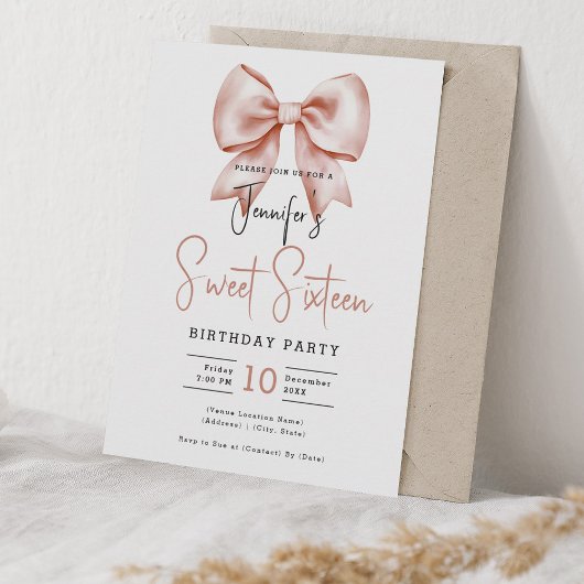 Invitation Coquette Bow or rose doux Script Sweet 16