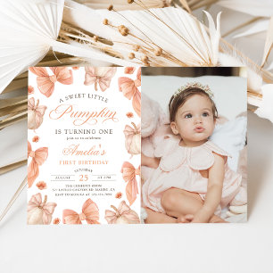Invitation Coquette Bow Petit Citrouille Photo Anniversaire