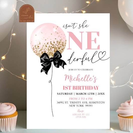 Invitation Coquette Bow Pink Balloon Anniversaire
