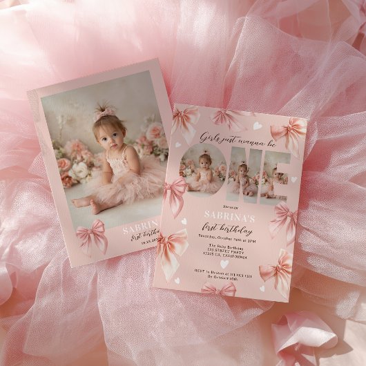 Invitation Coquette Bow Pink Girls Just wanna First Birthday