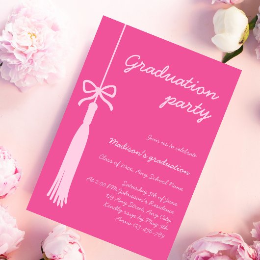 Invitation Coquette Bow Pink Grad Tassel 2025 Graduation