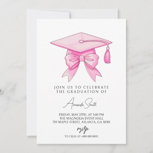 Invitation Coquette Bow Pink Graduation (Devant)