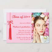 Invitation Coquette Bow Pink Red Elegan Photo 2026 Graduation (Devant)