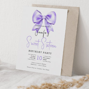 Invitation Coquette Bow pourpre joli Script Sweet 16