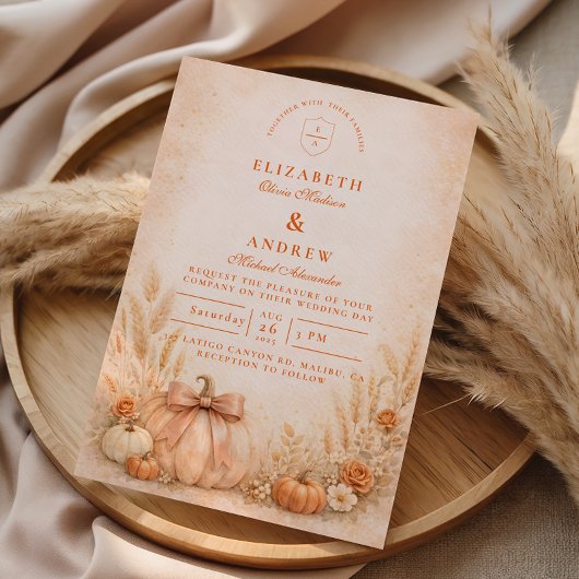Invitation Coquette Bow Pumpkin Autumn Wedding