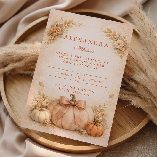 Invitation Coquette Bow Pumpkin Fall Graduation
