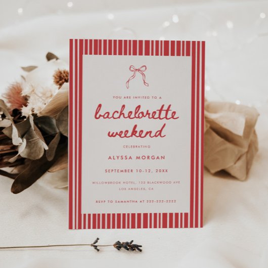 Invitation Coquette Bow Red Striped Bachelorette Weekend