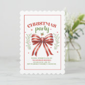 Invitation Coquette Bow Red White Scalloped Christmas Party (Debout devant)
