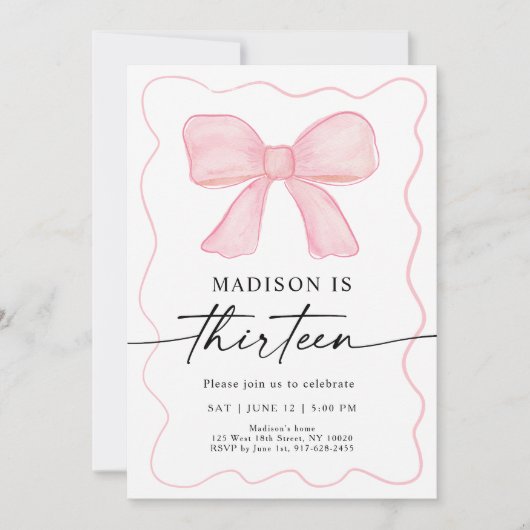 Invitation Coquette Bow rose 13e anniversaire (Devant)