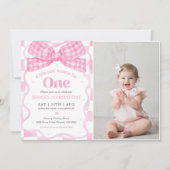 Invitation Coquette Bow rose 1ère fête d'anniversaire Photo (Devant)