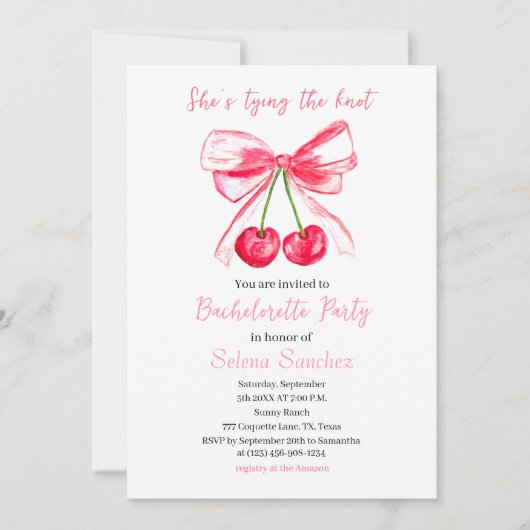 Invitation Coquette Bow rose Aquarelle Bachelorée (Devant)