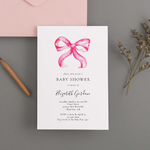Invitation Coquette Bow rose Baby shower Élégant minimaliste