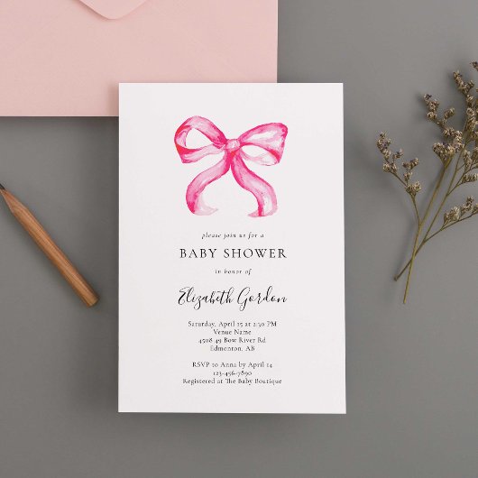 Invitation Coquette Bow rose Baby shower Élégant minimaliste