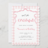 Invitation Coquette Bow Rose Bleu 1er Anniversaire (Devant)