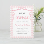 Invitation Coquette Bow Rose Bleu 1er Anniversaire (Debout devant)