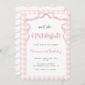 Invitation Coquette Bow Rose Bleu 1er Anniversaire (Devant / Derrière)