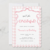 Invitation Coquette Bow Rose Bleu 1er Anniversaire (Devant)