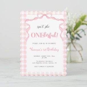 Invitation Coquette Bow Rose Bleu 1er Anniversaire