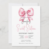 Invitation Coquette Bow Rose Bleu Joli Script Sweet 16 (Devant)