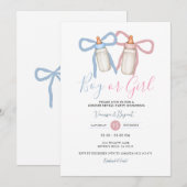 Invitation Coquette Bow rose Bleu Ruban Révélation de genre (Devant / Derrière)