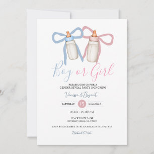 Invitation Coquette Bow rose Bleu Ruban Révélation de genre