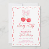 Invitation Coquette Bow rose Cerise Girl Anniversaire (Devant)