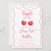 Invitation Coquette Bow rose Cerise Premier anniversaire (Devant)