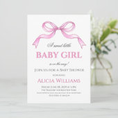 Invitation Coquette Bow rose C'est un Baby shower de fille (Debout devant)
