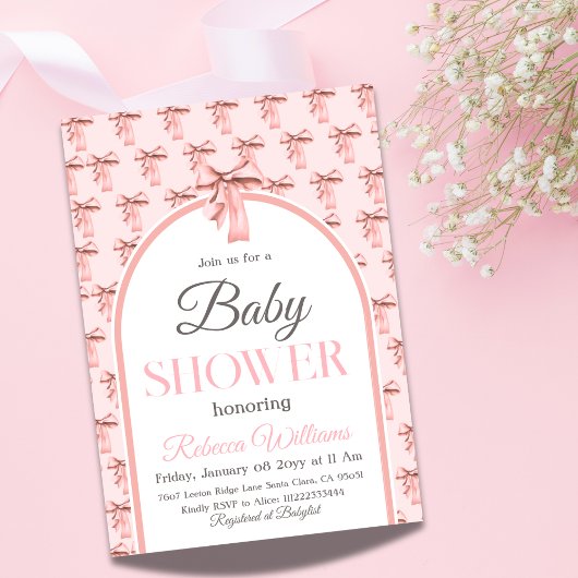Invitation Coquette Bow rose C'est un Baby shower de fille