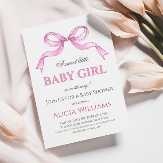 Invitation Coquette Bow rose C'est un Baby shower de fille