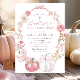 Invitation Coquette Bow rose Citrouille Baptême et anniversai