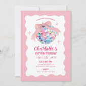 Invitation Coquette Bow Rose Disco Ball Girl Anniversaire (Devant)
