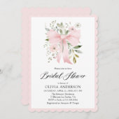 Invitation Coquette Bow rose Fête des mariées à galets florau (Devant / Derrière)