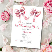 Invitation Coquette Bow rose Fille 1er anniversaire Invitatio
