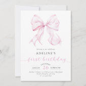 Invitation Coquette Bow rose Fille premier anniversaire (Devant)