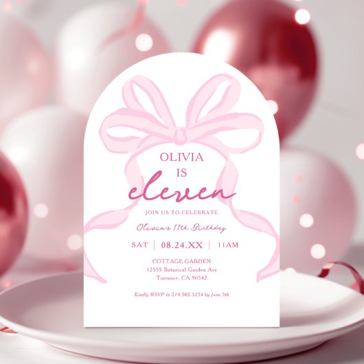 Invitation Coquette Bow rose Filles 11e Anniversaire