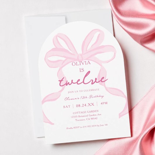 Invitation Coquette Bow rose Filles 12e Anniversaire de la fê