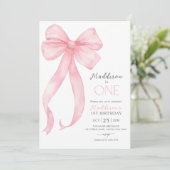Invitation Coquette Bow rose Filles 1er anniversaire (Debout devant)