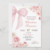Invitation Coquette Bow rose florale Quinceanera (Devant)