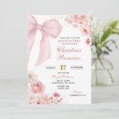 Invitation Coquette Bow rose florale Quinceanera (Debout devant)