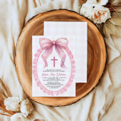 Invitation Coquette Bow rose mignonne Baptême