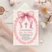 Invitation Coquette Bow rose mignonne Baptême