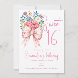 Invitation Coquette Bow rose Moderne Floral Sweet 16 Annivers