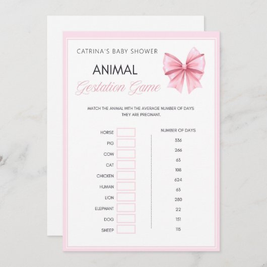 Invitation Coquette Bow rose - Nom modifiable, 5x7 (Devant / Derrière)