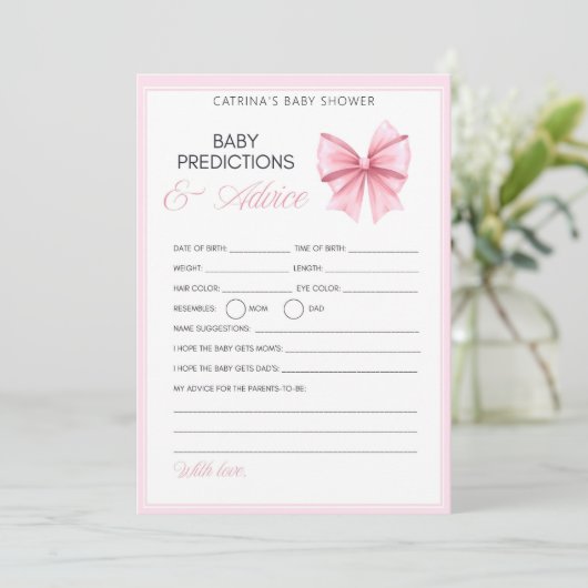 Invitation Coquette Bow rose - Nom modifiable, 5x7 (Debout devant)