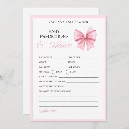 Invitation Coquette Bow rose - Nom modifiable, 5x7 (Devant / Derrière)