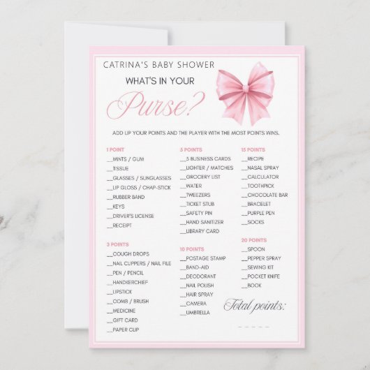 Invitation Coquette Bow rose - Nom modifiable, 5x7 (Devant)