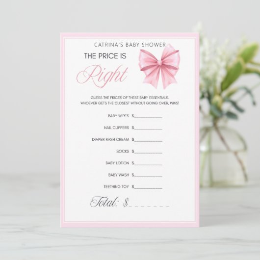 Invitation Coquette Bow rose - Nom modifiable, 5x7 (Debout devant)